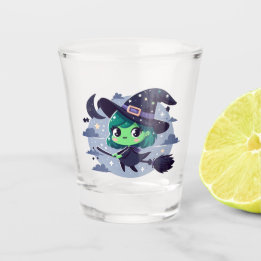 Heks op Broom Halloween Schattigee Cartoon Moon Ba Shot Glas