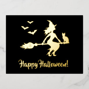 Heks op een bezem Gelukkig Halloween Silhouet Folie Feestdagen Briefkaart