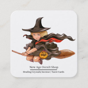 Heks op een Bezem Occult Shop Vierkante Visitekaartje