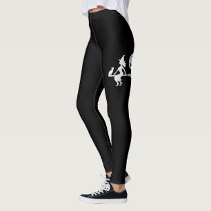 Heks op een bezem zwart en wit gelukkig Halloween Leggings