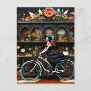 Heks op een fiets briefkaart
