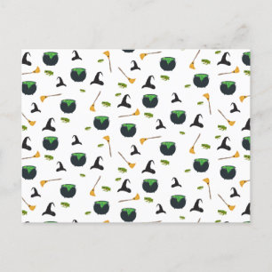 Heks Pet bezem caldron halloween patroon Feestdagenkaart