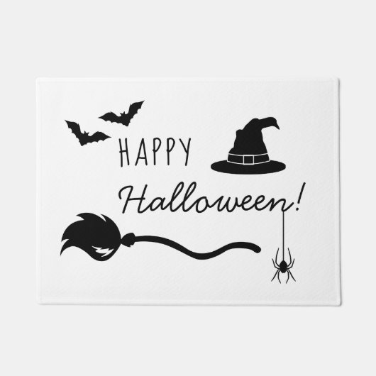 Heks Pet en bezem met spin en vleermuizen Hallowee Deurmat (Voorkant)