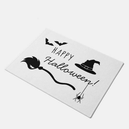 Heks Pet en bezem met spin en vleermuizen Hallowee Deurmat (Schuin)