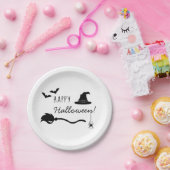 Heks Pet en bezem met spin en vleermuizen Hallowee Papieren Bordje (Feest)