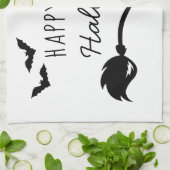 Heks Pet en bezem met spin en vleermuizen Hallowee Theedoek (Gevouwen)