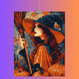 Heks Pompoen Elegante Halloween Muur Kunst Poster
