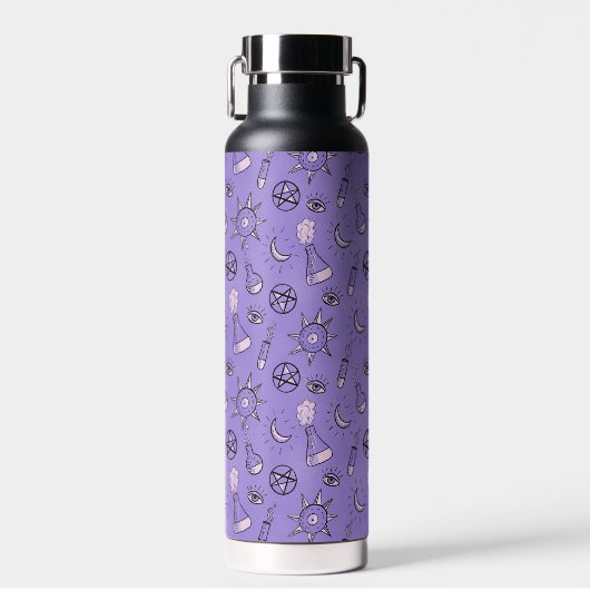 Heks Potions Paarse Alchemy Patroon Halloween Waterfles (Voorkant)
