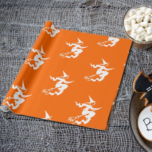 Heks silhouet in Neon sinaasappel Cadeaupapier