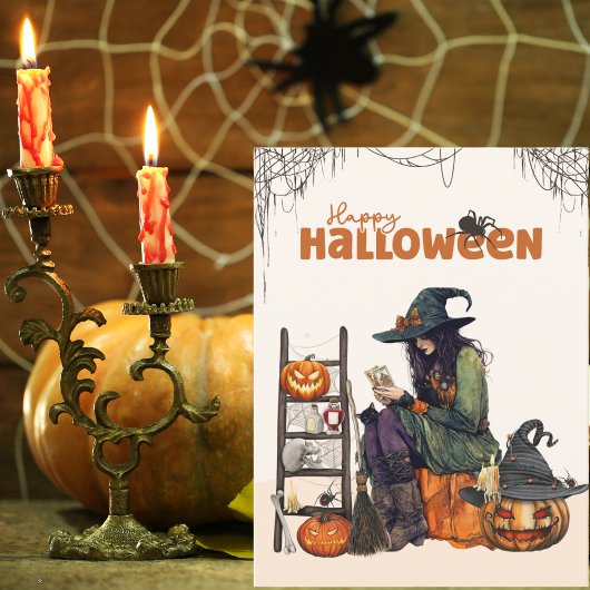  heks tarot enge pompoen Halloween Briefkaart
