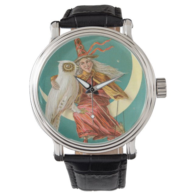 Heks Uil Crescent Moon Horloge (Voorkant)