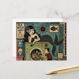Heks uit het midden van de eeuw op wasdag briefkaart