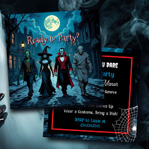 Heks, Vampier, Dracula en Mummy Halloween Party Kaart