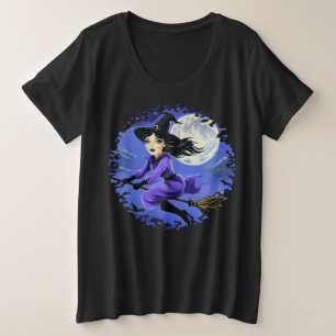 Heks vliegend op een bezem - Wicca Halloween 7 Grote Maat T-shirt