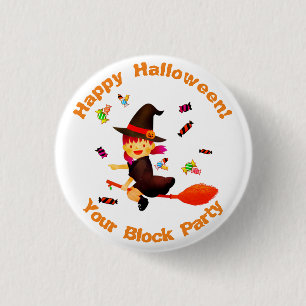 Heks vliegend op haar bezemsteel tijdens Halloween Ronde Button 3,2 Cm