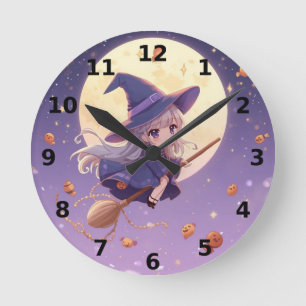 Heks vliegend over de maan Halloween wandklok Ronde Klok