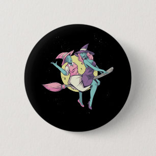 Heks Vliegende Bezem Halloween Ontwerp Ronde Button 5,7 Cm