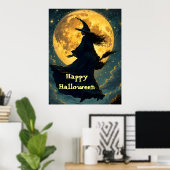 Heks vliegt over Halloween Poster (Thuiskantoor)