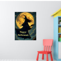 Heks vliegt over Halloween Poster