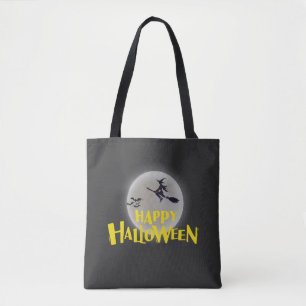 Heks vliegt over maan Happy Halloween Draagtas