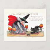 heks wenst Halloween met enge kat Briefkaart (Voorkant)