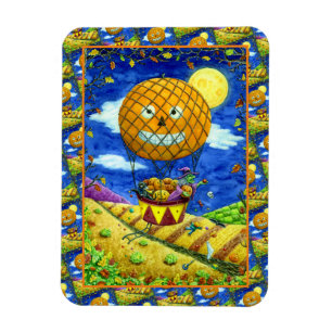 HEKS, ZWARTE KAT IN HETE LUCHTBALLON FOLK ART HUMO MAGNEET