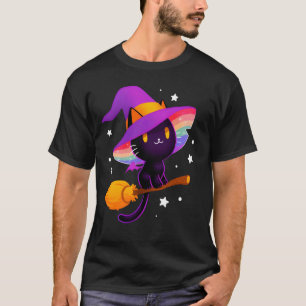 Heks Zwarte Kat Met Regenboog Hoed En Magische Bez T-shirt