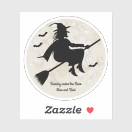 heks zweeft onder de sterren sticker