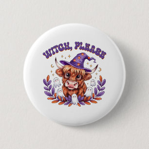 Heksen alsjeblieft Highland Koe Halloween Ronde Button 5,7 Cm