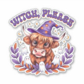 Heksen alsjeblieft Highland Koe Halloween Sticker (Voorkant)