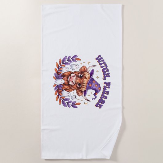 Heksen alsjeblieft Highland Koe Halloween Strandlaken (Voorkant)