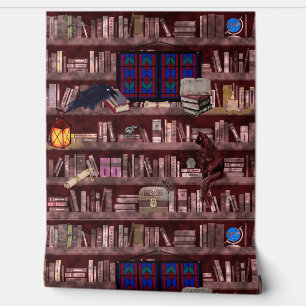 Heksen boekenplank met Grimoire dieren en spreuken Behang