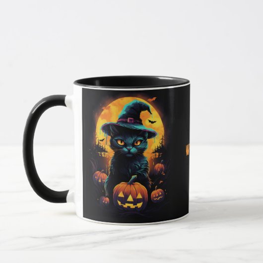 HEKSEN' BREW Halloween, Black Cat bewerkbaar Mok (Links)
