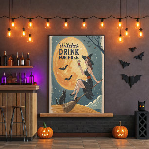 Heksen Drinken gratis -  heks- en kattenkunst Poster