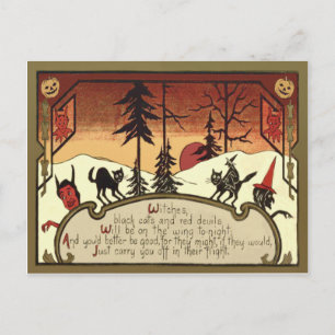Heksen Duivel Jack O' Lantern Pompoen Volle Maan Briefkaart