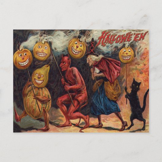 Heksen Duivel Zwarte Kat Jack O' Lantern Briefkaart (Voorkant)