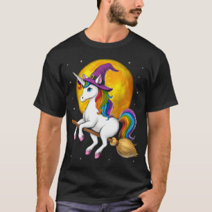 Heksen-eenhoorn rijdend op bezem t-shirt