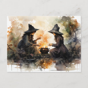 Heksen en Cauldron Herfst Halloween Decoupage Briefkaart