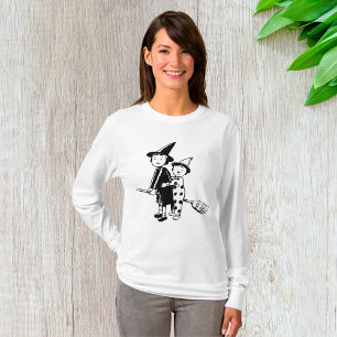 Heksen en clown op bezemsteel voor Halloween T-shirt