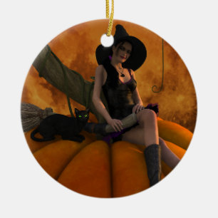 Heksen en katten op Giant Pumpkin Keramisch Ornament