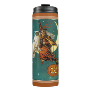 Heksen en uil met Halloween-thema Thermosbeker