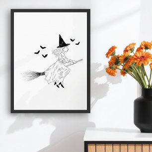 Heksen en vleermuizen Eenvoudige Line Art Minimal Poster