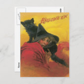 Heksen en Zwarte Kat  Briefkaart (Voorkant / Achterkant)
