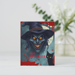Heksen en zwarte kat op Halloween Feestdagenkaart