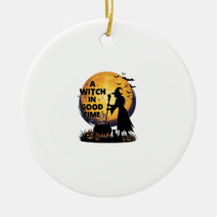 Heksen Goede Tijd Halloween Maan Ketel_1 Keramisch Ornament