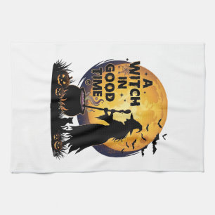 Heksen Goede Tijd Halloween Maan Ketel_1 Theedoek