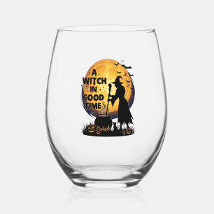 Heksen Goede Tijd Halloween Maan Ketel_1 Wijnglas Zonder Voet