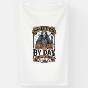 Heksen grappige Halloween-technicus batterijrepara Spandoek
