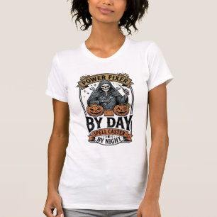 Heksen grappige Halloween-technicus batterijrepara T-shirt