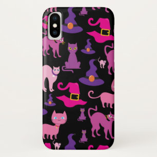Heksen Halloween griezelige zwarte kat paarse deco iPhone X Hoesje